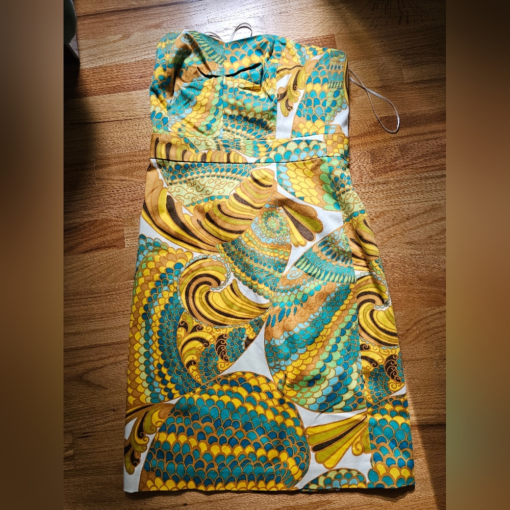 Banana Republic Strapless Dress in Yellow, Teal & White